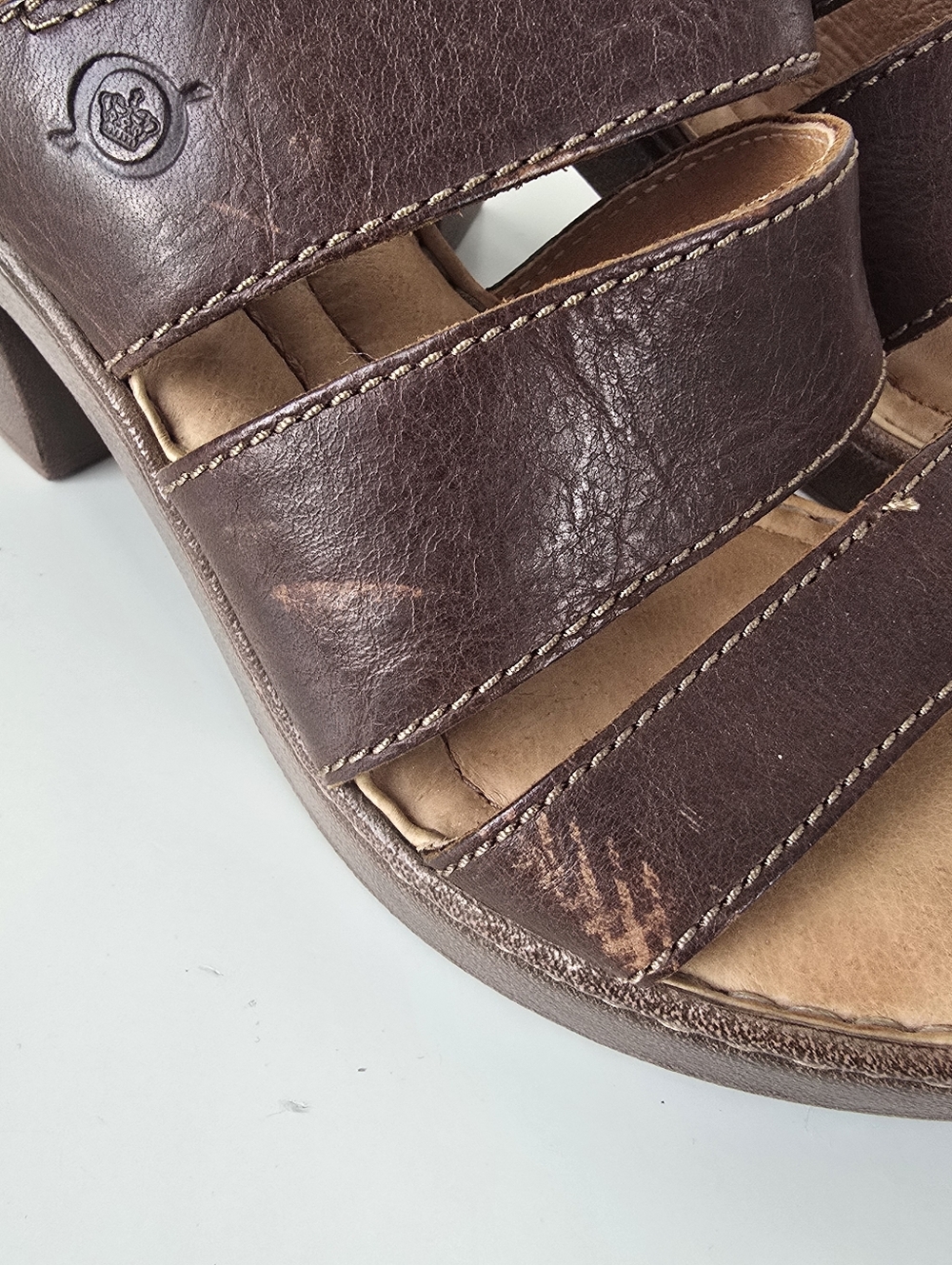 Born Warner Block Heel Strappy Brown Leather Sandals 7M Boho Summer - Picture 9 of 11